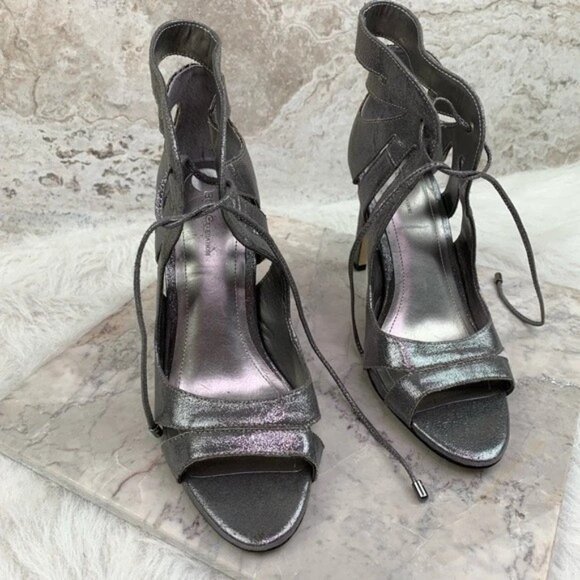 BCBGeneration Chierra Silver Pewter Cut Out Peep Toe Heels 10 - Picture 3 of 13